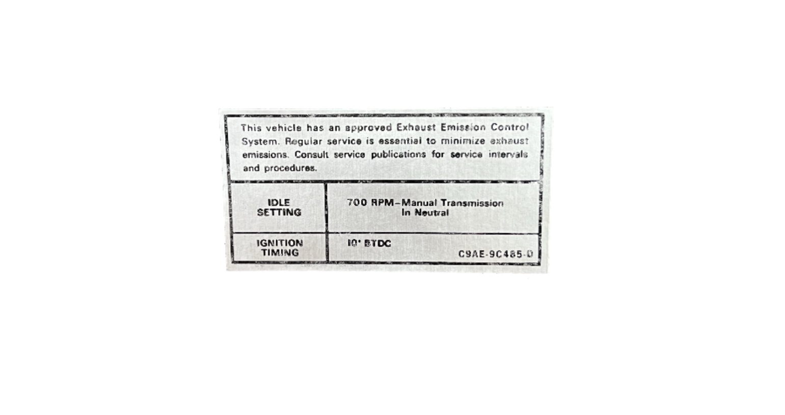 1969 Boss 429 Emissions MT C9AE-9C485-D