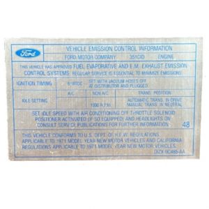 1971 Boss 351 Emissions MT D1ZX-9C485-AA