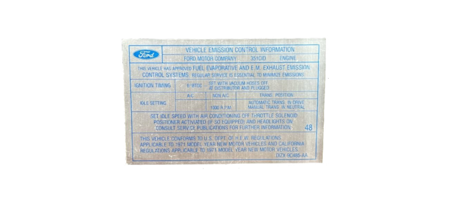 1971 Boss 351 Emissions MT D1ZX-9C485-AA