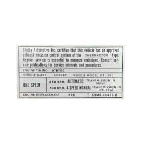 1969 Shelby AT/MT Emissions 4V S9MS-9C485-B