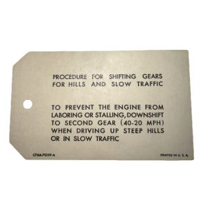 1967-1968 Ford 3-Speed Transmission Instruction Decal