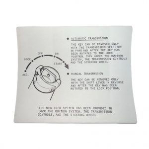 1970 Ford Ignition Lock Sun Visor Instruction Sleeve Decal