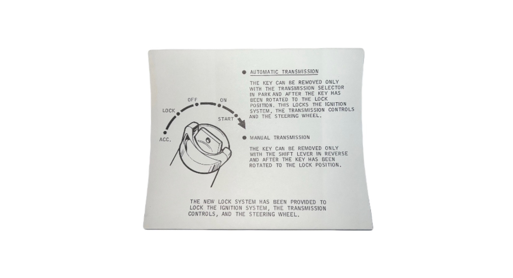 1970 Ford Ignition Lock Sun Visor Instruction Sleeve Decal