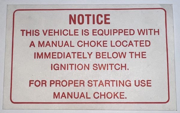 1969-1970 Shelby/Boss Manual Choke Decal C9ZX-9C709-A
