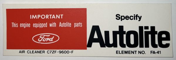 1967 Air Cleaner Service Number Decal C7ZF-9600-F