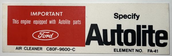 1969 Air Cleaner Service Number Decal C8OF-9600-C