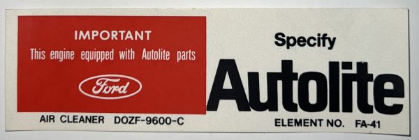1970 Air Cleaner Service Number Decal D0ZF-9600-C