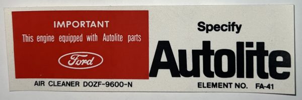 1970 Air Cleaner Service Number Decal D0ZF-9600-N