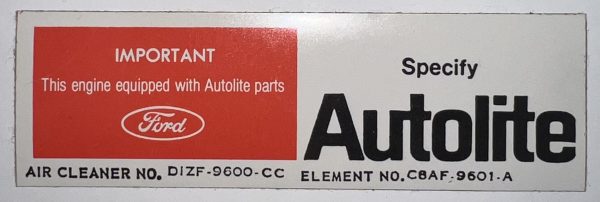1971 Air Cleaner Service Number Decal D1ZF-9600-CC