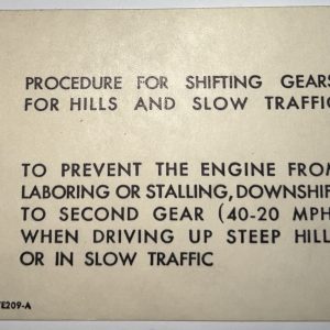 1967-1968 Ford 3-Speed Transmission Instruction Decal