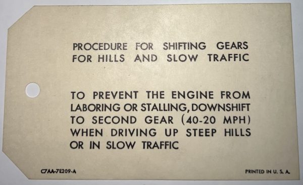 1967-1968 Ford 3-Speed Transmission Instruction Decal