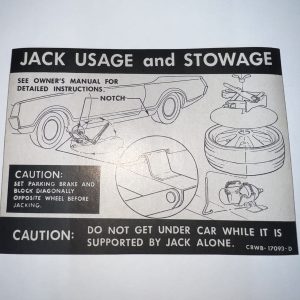 1969 Cougar Car Jack and Stowage Decal C9WD-17093-D