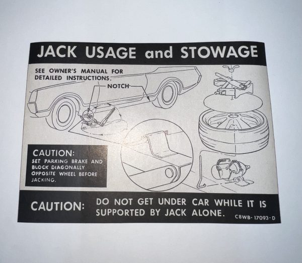 1969 Cougar Car Jack and Stowage Decal C9WD-17093-D